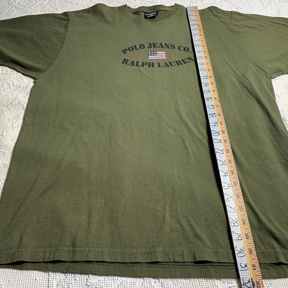 Ralph Lauren Men's T Shirt Olive Green Big Front Logo Sz XL 100% Cotton